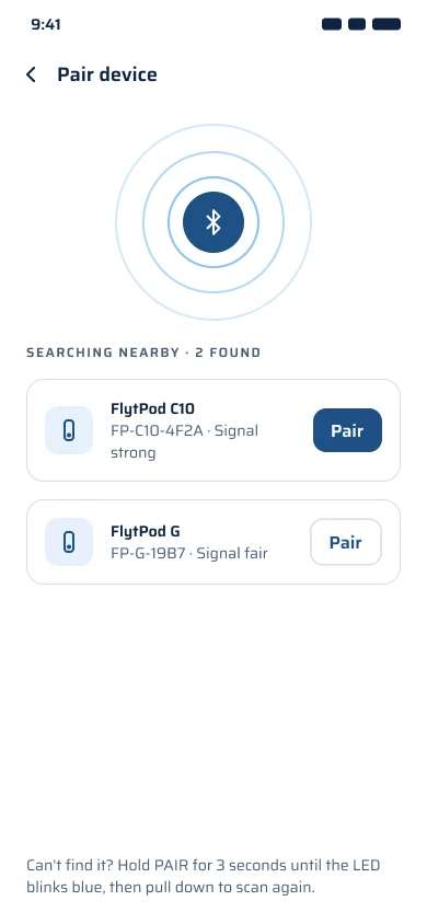 Pairing a FlytPod over Bluetooth